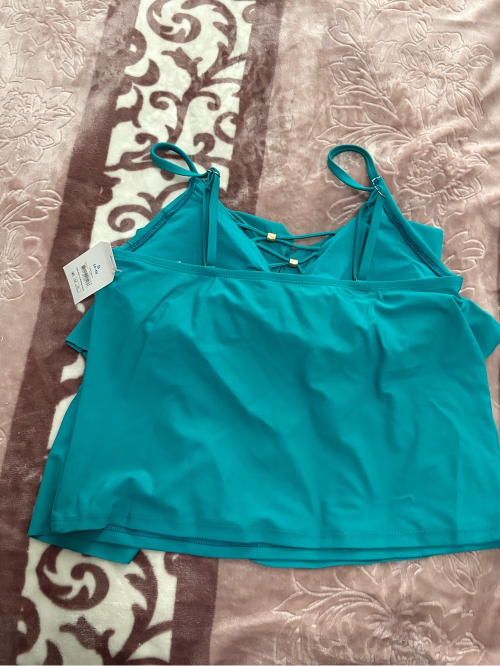 Time and Tru Teal Swim Cami with Crisscross Back